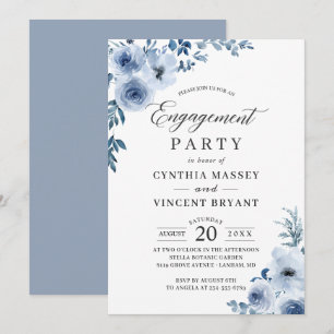 Dusty Blue Bohemian Floral Engagement Party Invitation