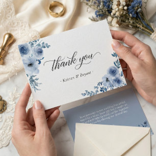 Dusty Blue Bohemian Pastel Floral Wedding Flat Thank You Card