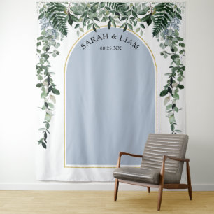 Dusty Blue Boho Arch Botanic wedding backdrop Tapestry