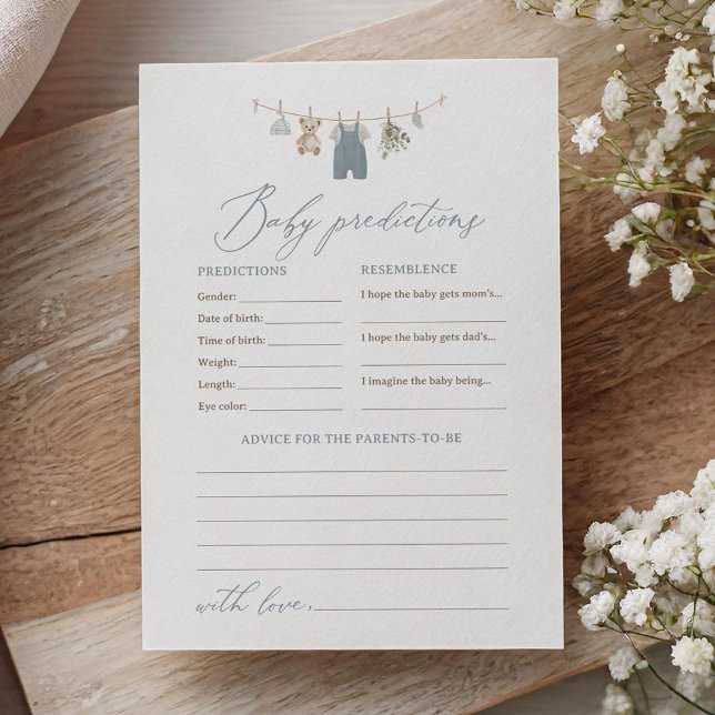 Dusty Blue Boho Baby Clothes Predictions Advice Invitation (Creator Uploaded)