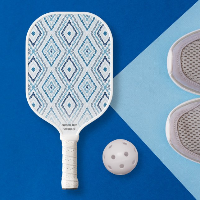 Dusty Blue Boho Chic Diamond Pattern Custom Text Pickleball Paddle (Creator Uploaded)