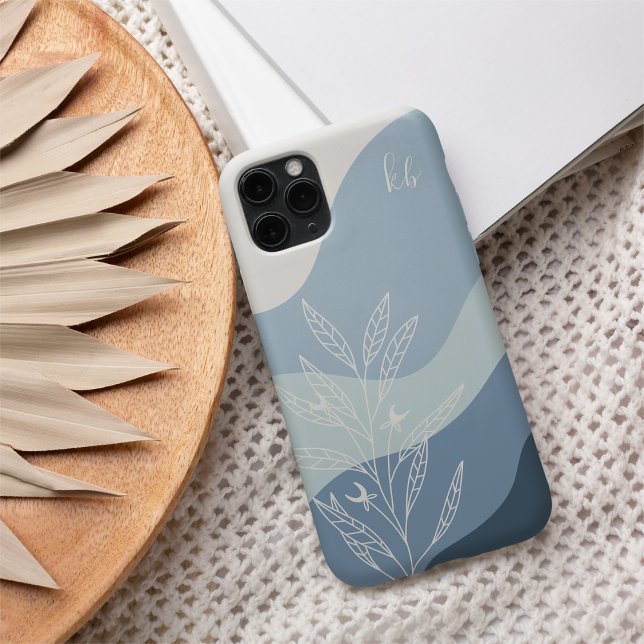 Dusty Blue Boho Colour Flow Botanical Monogram Case-Mate iPhone Case (Creator Uploaded)