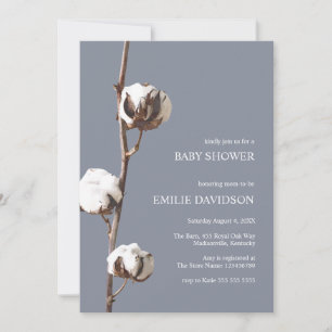 Dusty Blue Boho Cotton Floral Boy Baby Shower Invitation