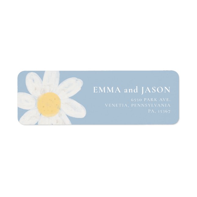 Dusty Blue Boho Daisy Floral Return Address Label (Front)
