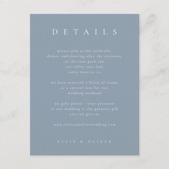 Dusty Blue Boho Details Wedding Modern Enclosure Card (Front)