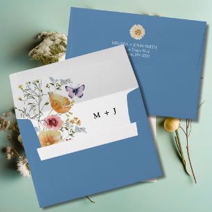 Dusty Blue Boho Elegant Wildflower Wedding Envelope