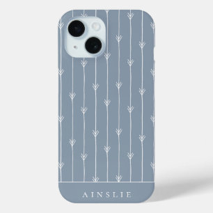 Dusty Blue Boho Fletched Pattern Personalised iPhone 15 Case