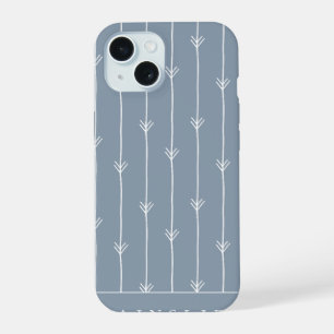 Dusty Blue Boho Fletched Pattern Personalised iPhone 15 Case