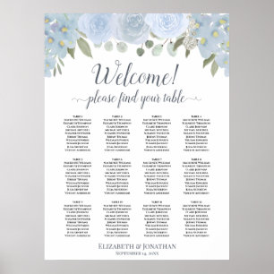 Dusty Blue Boho Floral 12 Table Seating Chart 