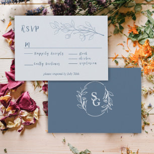 Dusty Blue Boho Floral Bicolor  RSVP Enclosure Card