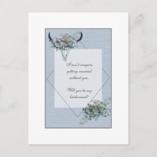 Dusty Blue Boho floral Bridesmaid Proposal Invitation Postcard