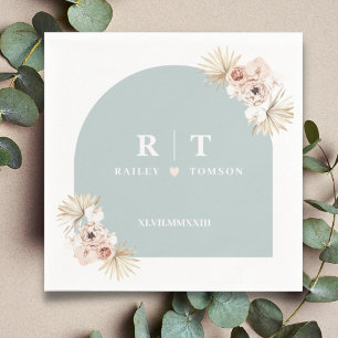 Dusty Blue Boho Floral Elegant Wedding Monogram Napkin