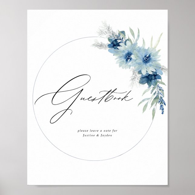 Dusty Blue Boho Floral Guestbook Sign (Front)