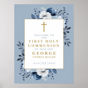 Dusty Blue Boho Floral Holy Communion Welcome Sign