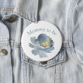 Dusty Blue Boho Floral Mummy to be 4"  10 Cm Round Badge