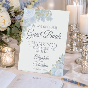 Dusty Blue Boho Floral Please Sign Our Guest Book
