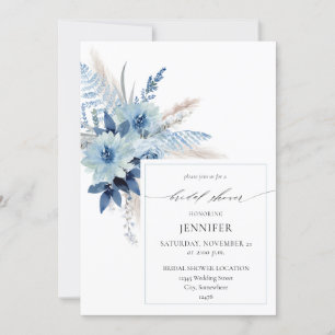Dusty Blue Boho Floral Ring Bridal Shower 2 Invitation