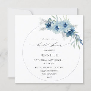 Dusty Blue Boho Floral Ring Bridal Shower Invitation