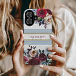 Dusty Blue Boho Floral Stripe Monogram<br><div class="desc">Custom monogrammed phone cases personalised with your name or other text. This trendy boho design features a watercolor floral border in rustic fall colours on a dusty blue and white striped background with faux gold foil accent. Use the design tools to choose any background colour, change text fonts and colours...</div>