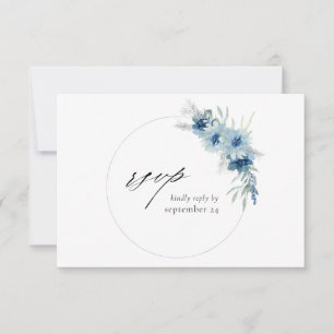 Dusty Blue Boho Floral w Meal RSVP Card