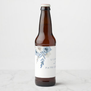 Dusty Blue Boho Floral Wedding Beer Bottle Label