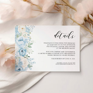 Dusty Blue Boho Floral Wedding Details Enclosure Card