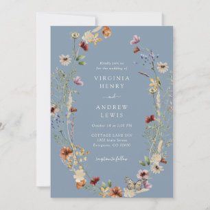 Dusty Blue Boho Floral Wedding Invitation