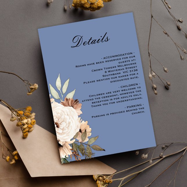 Dusty Blue Boho Flowers Wedding Details Enclosure Card (Creator Uploaded)