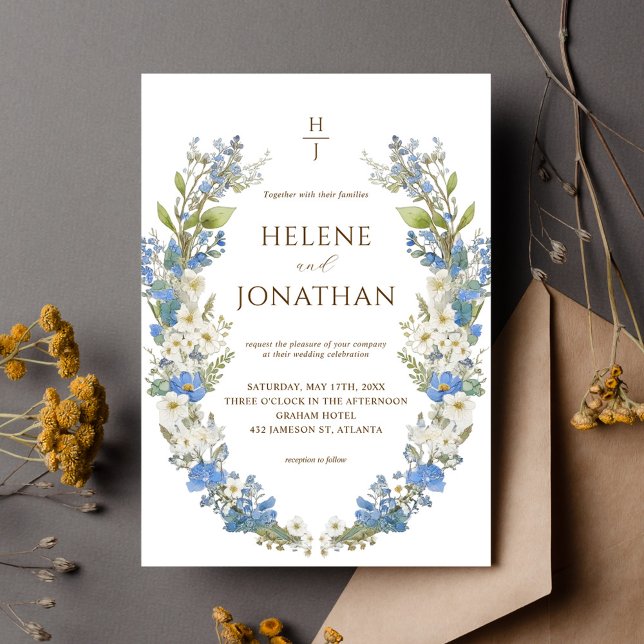 Dusty Blue Boho Garden Floral Elegant Wedding Invitation (Dusty Blue Boho Garden Floral Elegant Wedding Invitation)