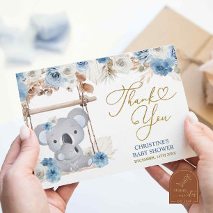 Dusty Blue Boho Koala Baby Shower Thank You Card