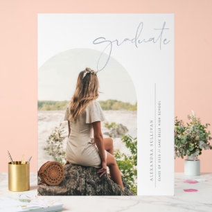 Dusty Blue Boho Minimalist Arch Photo Graduation Acrylic Sign