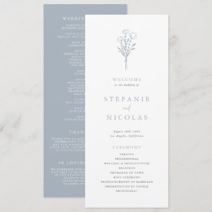 Dusty Blue Boho Minimalist Botanicals Wedding Programme