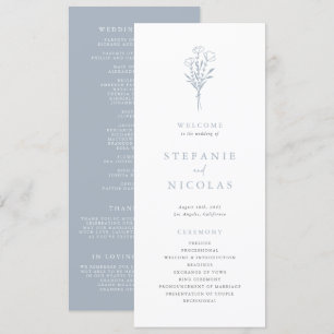Dusty Blue Boho Minimalist Botanicals Wedding Programme