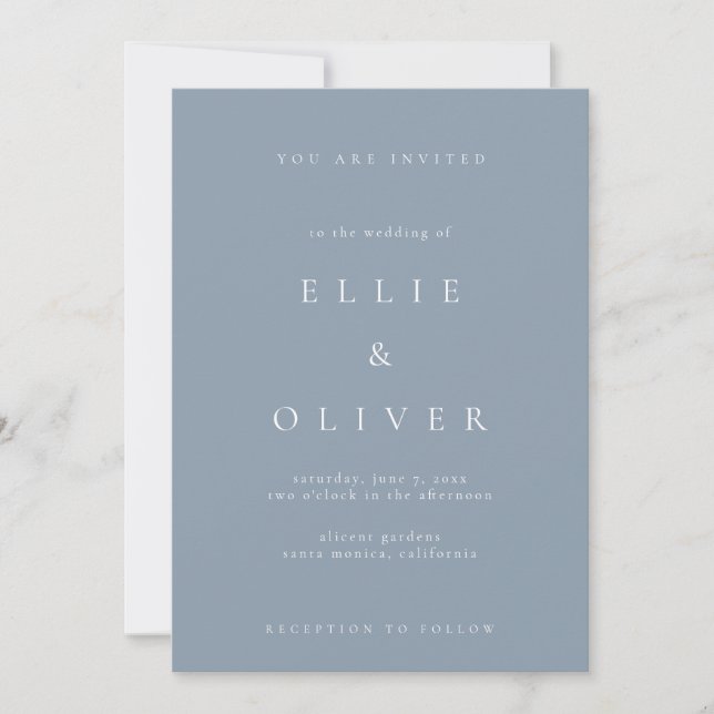 Dusty Blue Boho Minimalist Modern Wedding Invitation (Front)