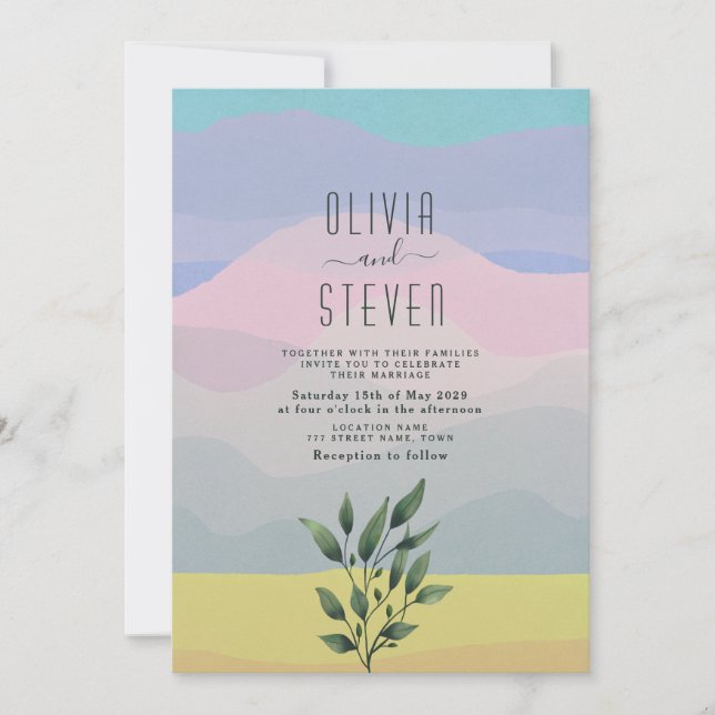 Dusty Blue Boho Mountain Wedding  Invitation (Front)