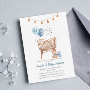 Dusty Blue Boho Nursery Boho Baby Shower Invitation