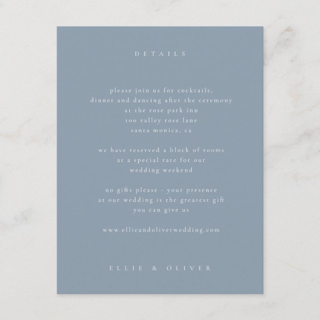 Dusty Blue Boho Photo Wedding Modern Enclosure Card (Front)