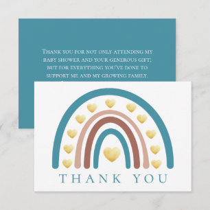 Dusty Blue Boho Rainbow Baby Shower Thank You Card