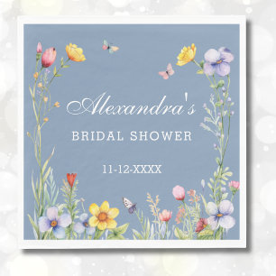 Dusty Blue Boho Summer Wildflower Bridal Shower Napkin