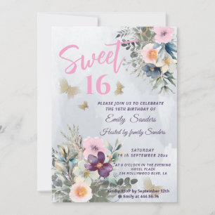 Dusty blue boho watercolor floral greenery invitation