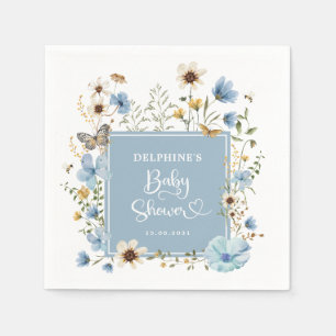 Dusty Blue Boho Wildflower Baby Boy Shower Napkin