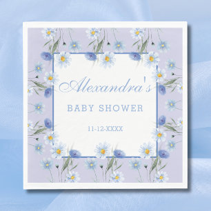 Dusty Blue Boho Wildflower Baby Shower  Napkin