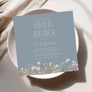 Dusty Blue Boho Wildflower Bridal Brunch Shower Invitation