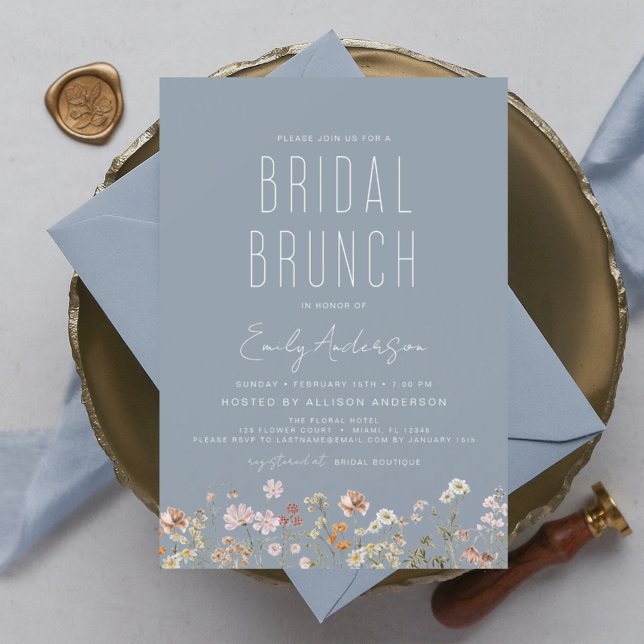 Dusty Blue Boho Wildflower Bridal Brunch Shower Invitation (Creator Uploaded)