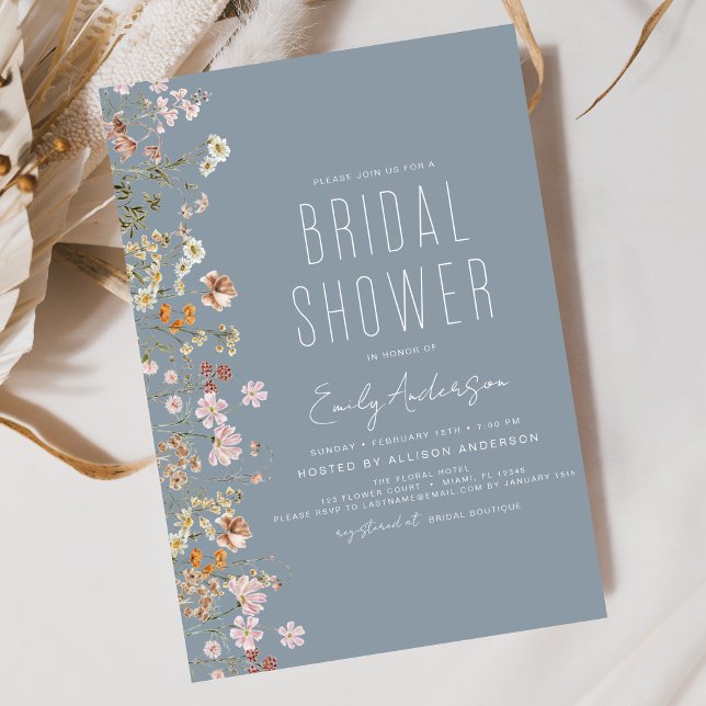 Dusty Blue Boho Wildflower Bridal Shower  Invitation (Creator Uploaded)