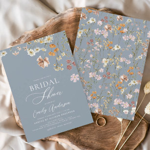 Dusty Blue Boho Wildflower Bridal Shower Invitation