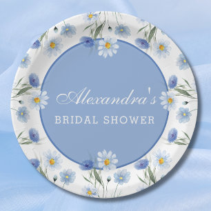 Dusty Blue Boho Wildflower Bridal Shower Paper Plate