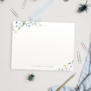 Dusty Blue Boho Wildflower Personalised Stationery Card