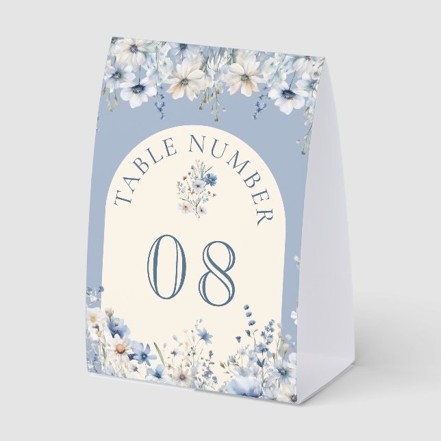 Dusty Blue Boho Wildflower Wedding Table Number (Front)