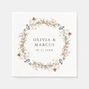 Dusty Blue Boho Wildflower Wreath Wedding Napkin